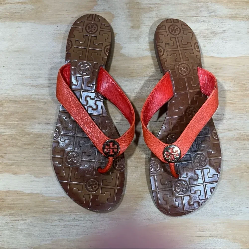 Tory Burch Thora Orange Flip Flop Sandals Women’s Size 10